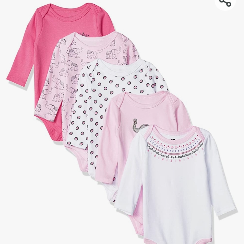 Hudson Baby Baby Cotton Long-Sleeve Bodysuits 5pc